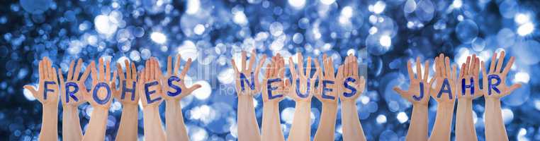 Hands Building Frohes Neues Means Happy New Year, Sparkling Background