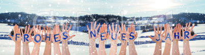 Many Hands Building Frohes Neues Means Happy New Year, Winter Scenery