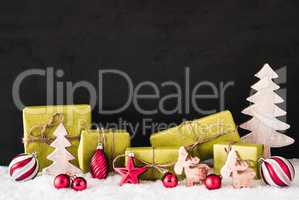 Green Christmas Decoration, Copy Space For Advertisement, Snow