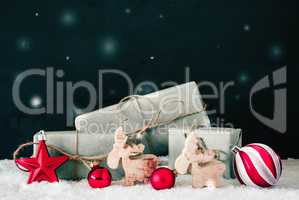 Red Decoration, Copy Space For Advertisement, Snowflakes
