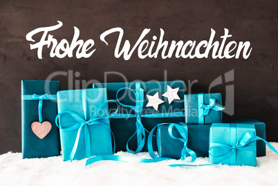 Turquoise Gifts, Calligraphy Frohe Weihnachten Means Merry Christmas