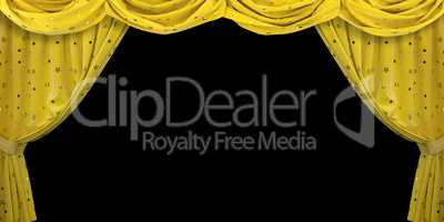 Yellow velvet curtain on black background. 3D illustration