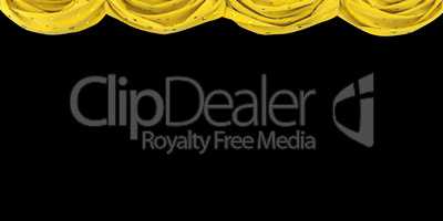 Yellow velvet curtain raised up on a black background. 3D illustration