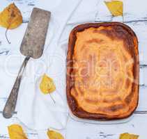 whole rectangular cake of cottage cheese and pumpkin