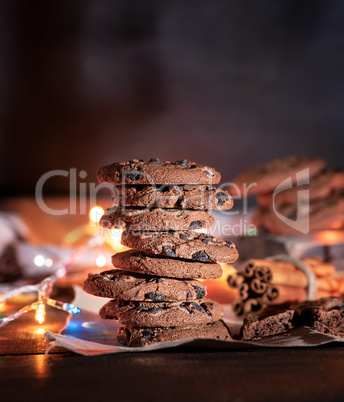 round chocolate cookies in a stack