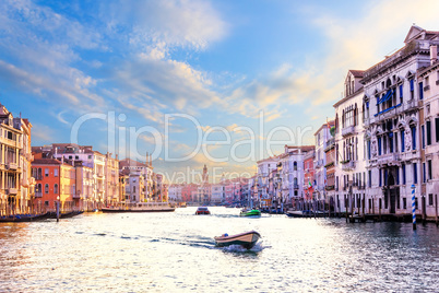 Beautiful Grand Canal with palaces and boats, Venice. Italy