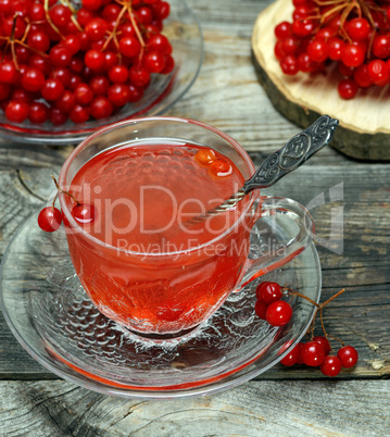 hot viburnum tea in a transparent cup