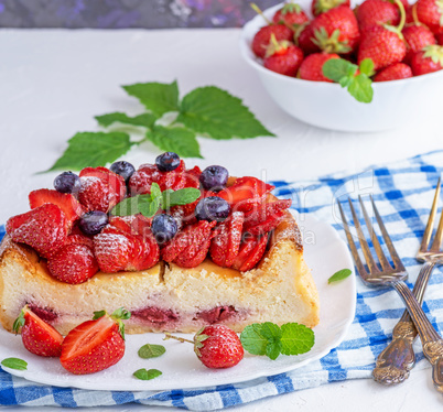 cheesecake made of cottage cheese and fresh strawberries