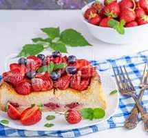 cheesecake made of cottage cheese and fresh strawberries