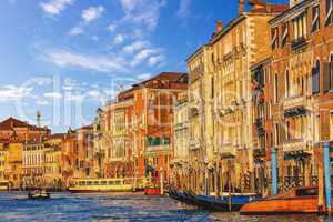 Grand Canal of Venice with gondolas, boats and vaporetto