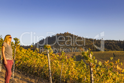 Women standing in an vineyard the wine region Baden-Baden Rebland