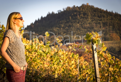 Women standing in an vineyard the wine region Baden-Baden Rebland