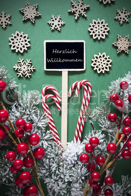Retro Black Christmas Sign,Lights, Willkommen Means Welcome