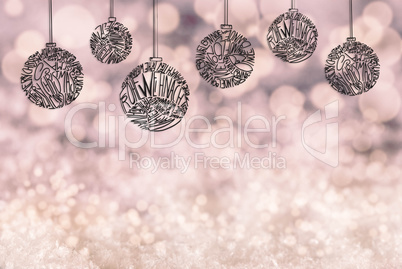 Christmas Tree Ball Ornament, Copy Space, Light Purple Background, Snow