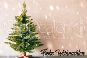 Green Tree, Calligraphy Frohe Weihnachten Means Merry Christmas, Snowflakes