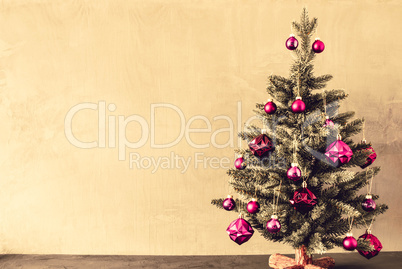 Tree With Purple Balls, Copy Space For Advertisement