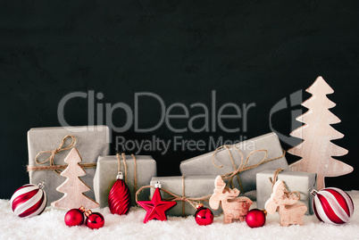 Red Christmas Decoration, Copy Space For Advertisement