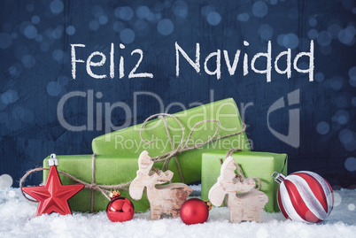 Green Christmas Gifts, Snow, Feliz Navidad Means Merry Christmas