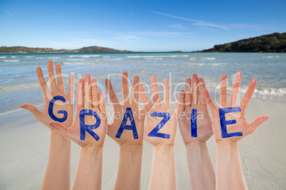 Many Hands Building Grazie Means Thank You, Beach And Ocean