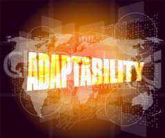 adaptability word on digital screen. financial background