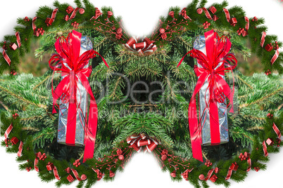 Christmas tree branches with red berry decoration