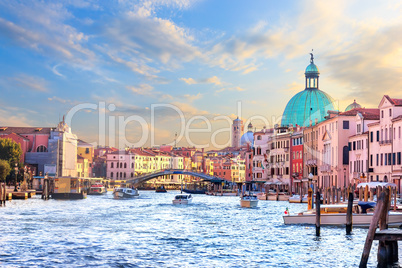 Scalzi bridge over Grand Canal and the dome of the Basilica in t