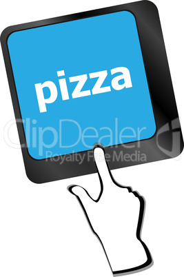Computer keyboard with pizza word on enter key,