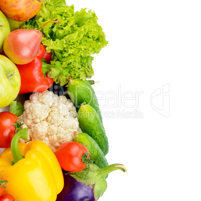 Fruits and vegetables isolated on a white background. Free space