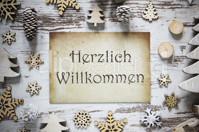 Rustic Christmas Decoration, Paper, Willkommen Means Welcome