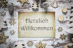 Rustic Christmas Decoration, Paper, Willkommen Means Welcome