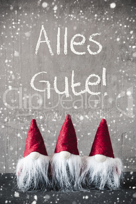 Red Gnomes, Cement, Snowflakes, Alles Gute Means Best Wishes