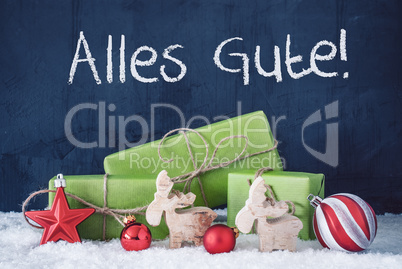 Green Christmas Gifts, Snow, Alles Gute Means Best Wishes