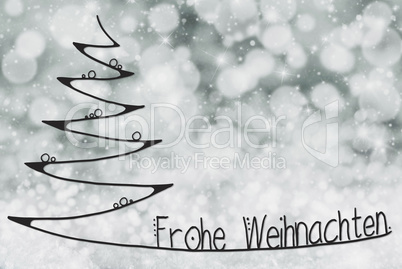 Tree, Frohe Weihnachten Means Merry Christmas, Grey Background