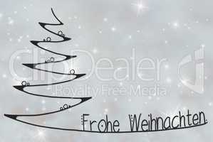 Tree, Frohe Weihnachten Means Merry Christmas, Gray Background