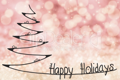 Christmas Tree, Happy Holidays, Pink Bokeh Background