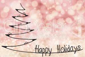 Christmas Tree, Happy Holidays, Pink Bokeh Background