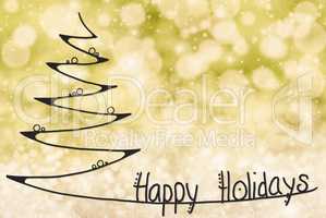 Christmas Tree, Happy Holidays, Yellow Bokeh Background