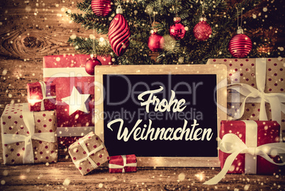 Tree, Retro Gifts, Calligraphy Frohe Weihnachten Means Merry Christmas