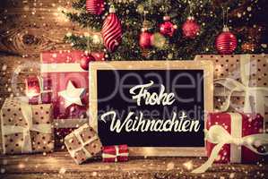 Tree, Retro Gifts, Calligraphy Frohe Weihnachten Means Merry Christmas