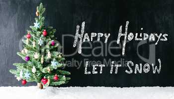 Bright Colorful Decorated Tree, Calligraphy Happy Holidays, Let It Snow