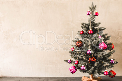 Tree With Purple Balls, Copy Space For Advertisement