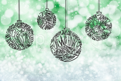 Christmas Tree Ball Ornament, Green Glittering Background
