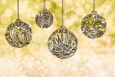 Christmas Tree Ball Ornament, Yellow Sparkling Background