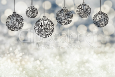 Christmas Tree Ball Ornament, Copy Space, Gray Background, Snow