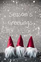 Three Red Gnomes, Cement, Snowflakes, Seasons Greetings