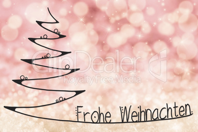 Tree, Frohe Weihnachten Means Merry Christmas, Pink Bokeh Background