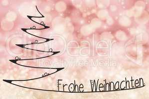 Tree, Frohe Weihnachten Means Merry Christmas, Pink Bokeh Background