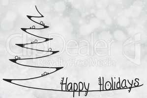 Christmas Tree, Happy Holidays, Gray Bokeh Background
