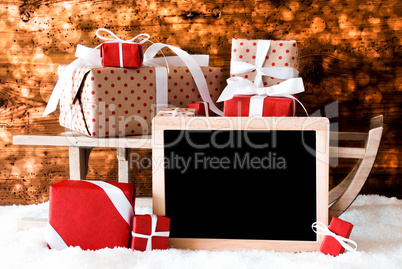 Sled With Gifts, Copy Space For Advertisement, Snow, Bokeh