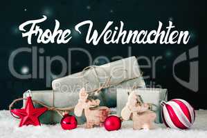 Decoration, Calligraphy Frohe Weihnachten Means Merry Christmas, Snowflakes